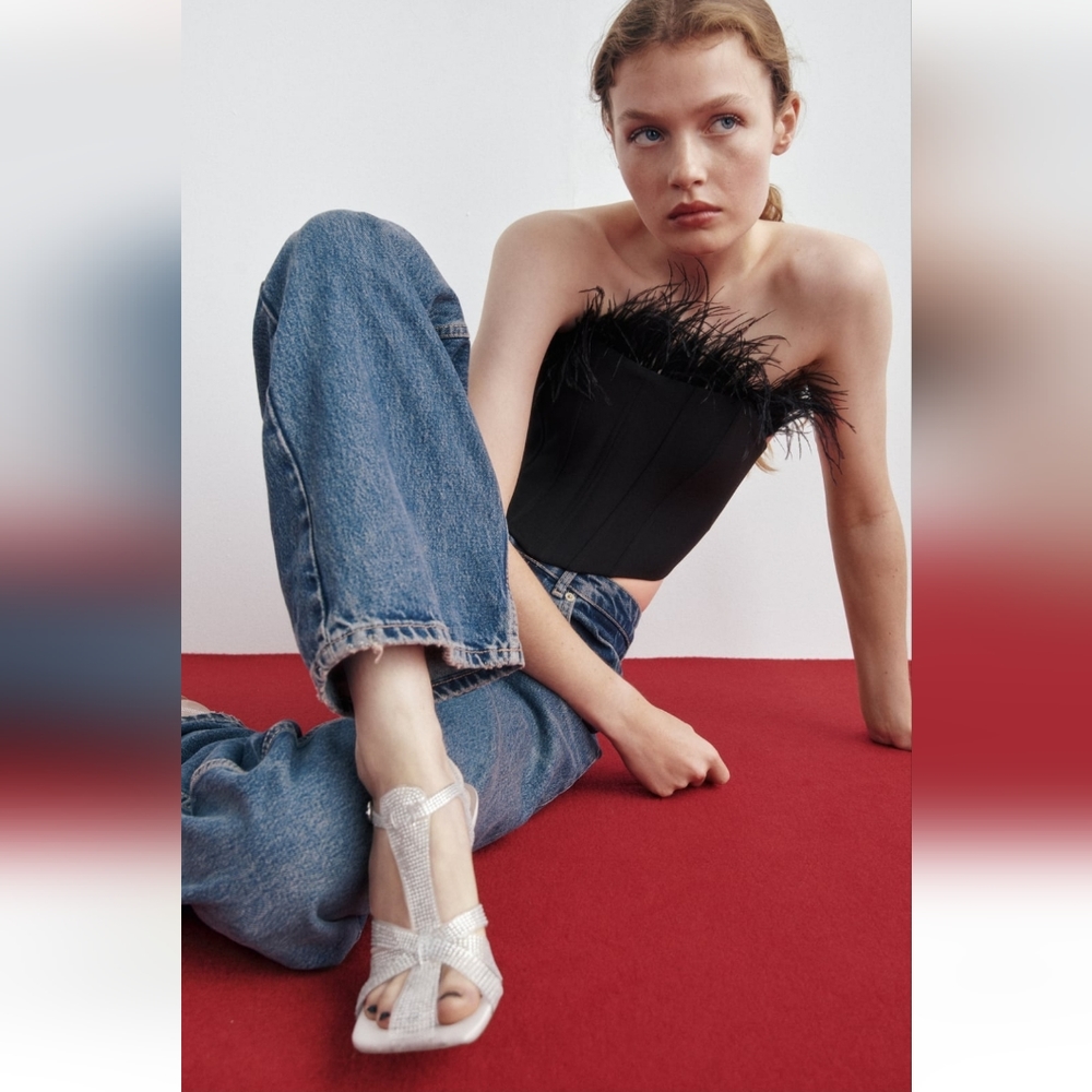 Zara vinyl heeled cage sandals